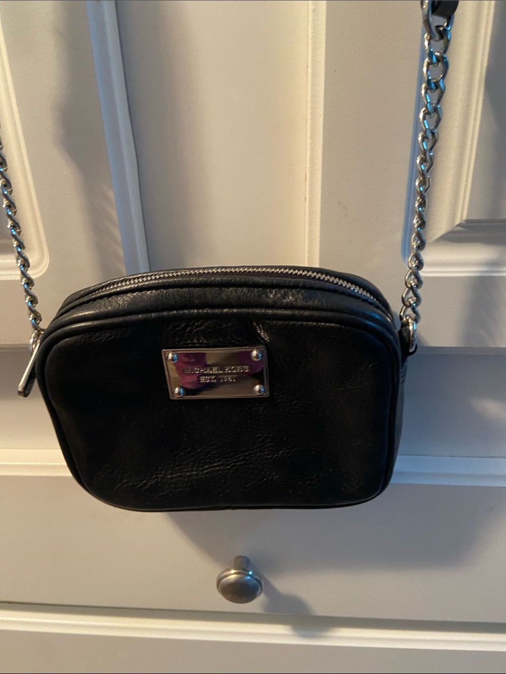 Michael Kors Black Leather Crossbody with Chain Strap